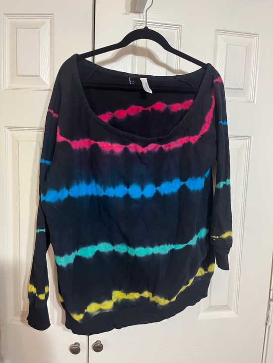 Torrid Curve Tops - Torrid Off Shoulder Tie Dye Striped Sweatshirt